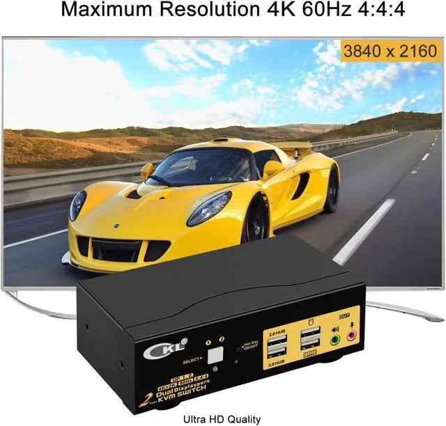 Alt view image 6 of 7 - CKL 2 Port KVM Switch Dual Monitor DisplayPort 4K 60Hz, 2 Computers x 2 Monitors KVM Switch with Audio and USB 2.0 HUBS DP 1.2 622DP