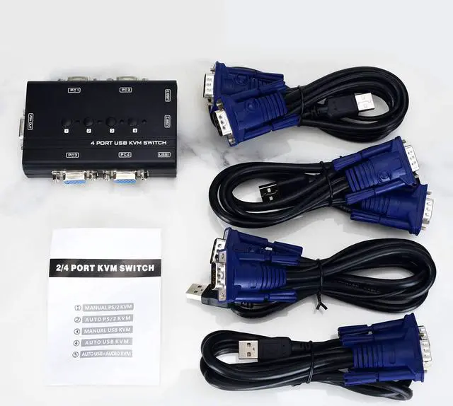 Alt view image 4 of 5 - USB VGA KVM Switch with 4 Cables, 4 Port Selector Switcher for 4PC Sharing One Video Monitor and 3 USB Devices, Keyboard, Mouse, Scanner, Printer