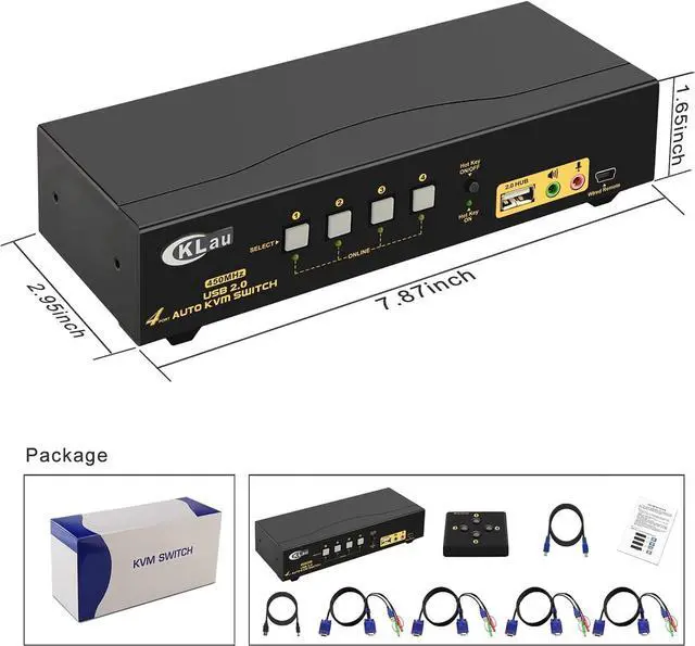 Alt view image 6 of 7 - CKLau 4 Port 450MHz USB Auto VGA KVM Switch with Audio and Cables, Monitor Switch for Multiple Computers Support Windows, Linux, Mac, Debian, Ubuntu, Fedora, Raspbian, Ubuntu
