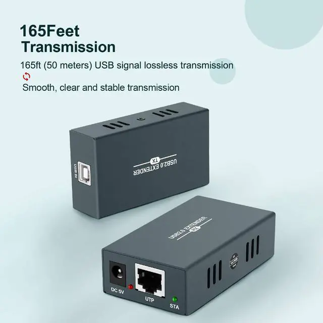 Alt view image 3 of 7 - USB Extender 165ft Kit with 4 USB 2.0 Hub, Over Single Ethernet Cat5e/6/7 Up to 165ft(50m), Plug and Play, No Driver Needed, USB RJ45 LAN Extension