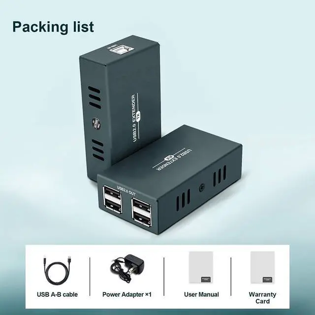 Alt view image 7 of 7 - USB Extender 165ft Kit with 4 USB 2.0 Hub, Over Single Ethernet Cat5e/6/7 Up to 165ft(50m), Plug and Play, No Driver Needed, USB RJ45 LAN Extension