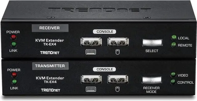 Alt view image 4 of 7 - TRENDnet KVM Extension Kit, Extend Keyboard/Video/Mouse Controls, up to 100 Meters (328 ft.), Hot-Keys, Transmitter, Receiver, PS/2, VGA, TK-EX4