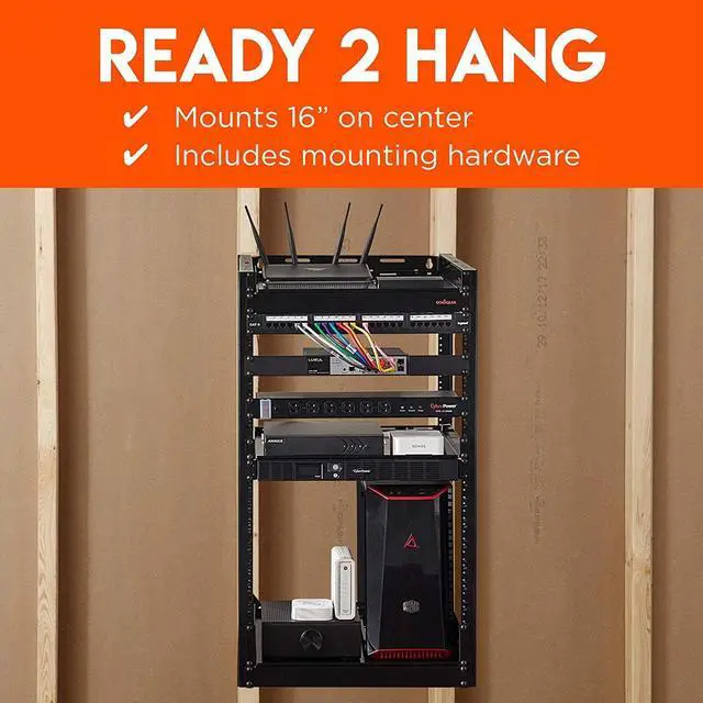 Alt view image 5 of 7 - ECHOGEAR 15U Open Frame Rack for Servers & AV Gear - Wall Mountable Design Includes 2X Vented Shelves, 25x Rack Mounting Screws, 4X Leveling Feet, 4X Shelf Stops, & 2X Securement Straps