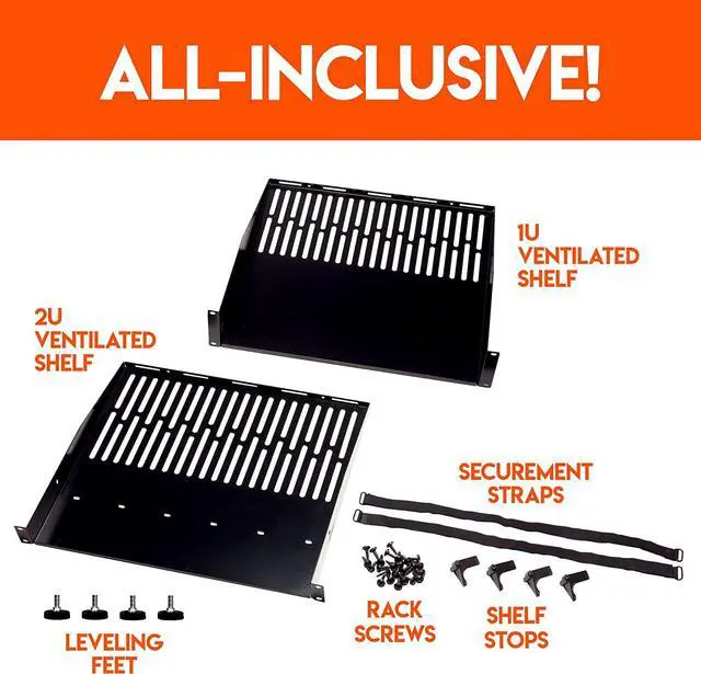 Alt view image 5 of 7 - ECHOGEAR 20U Open Frame Rack for Servers & AV Gear - Wall Mountable Design Includes 2x Vented Shelves, 25x Rack Mounting Screws, 4x Leveling Feet, 4x Shelf Stops, & 2x Securement Straps