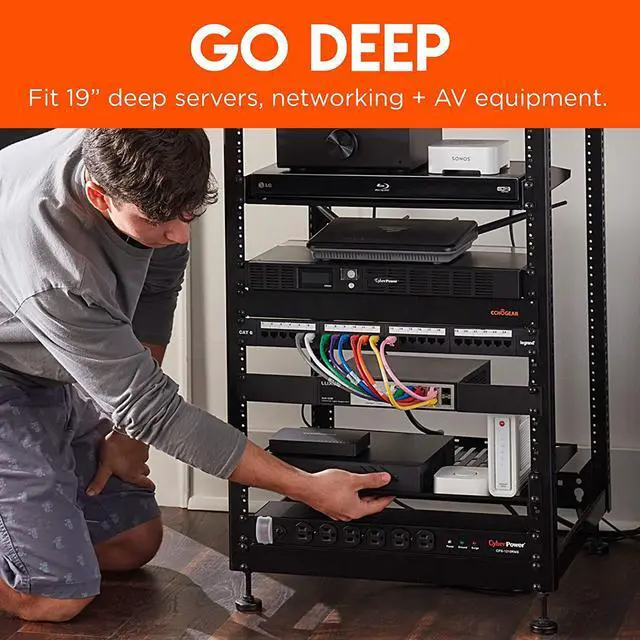 Alt view image 4 of 7 - ECHOGEAR 20U Open Frame Rack for Servers & AV Gear - Wall Mountable Design Includes 2x Vented Shelves, 25x Rack Mounting Screws, 4x Leveling Feet, 4x Shelf Stops, & 2x Securement Straps