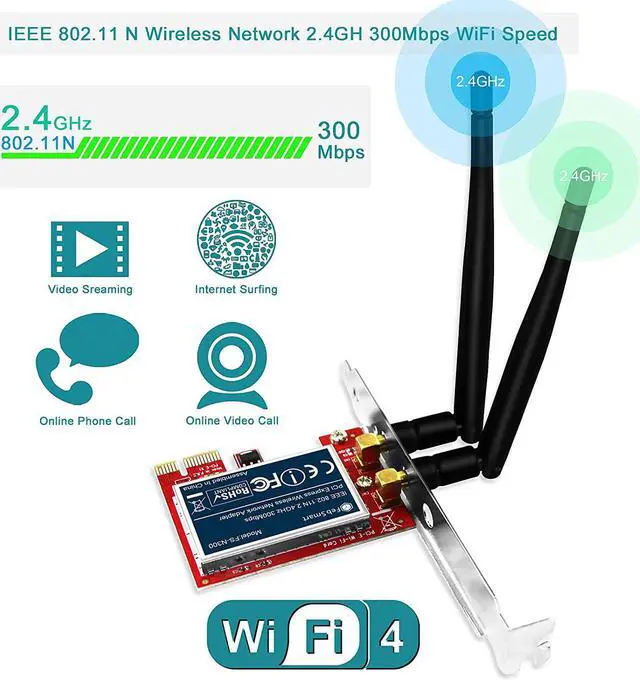 Alt view image 3 of 7 - FebSmart Wireless N 2.4GHz 300Mbps PCIe Wireless Network Adapter for Windows 10 8.1 8 7 XP Server(32/64bit) and Linux PCs ,PCIe WiFi Card,PCIe WiFi Adapter(FS-N300)
