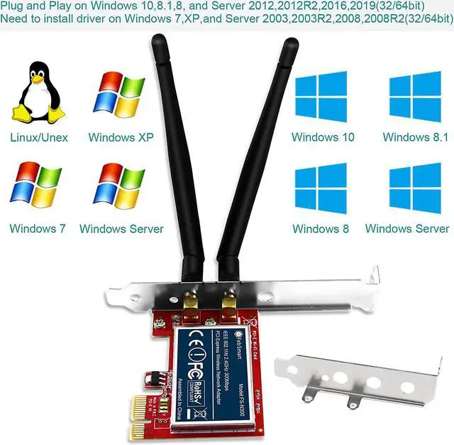 Alt view image 4 of 7 - FebSmart Wireless N 2.4GHz 300Mbps PCIe Wireless Network Adapter for Windows 10 8.1 8 7 XP Server(32/64bit) and Linux PCs ,PCIe WiFi Card,PCIe WiFi Adapter(FS-N300)