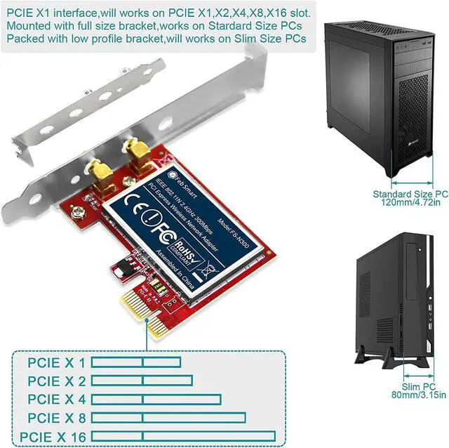 Alt view image 6 of 7 - FebSmart Wireless N 2.4GHz 300Mbps PCIe Wireless Network Adapter for Windows 10 8.1 8 7 XP Server(32/64bit) and Linux PCs ,PCIe WiFi Card,PCIe WiFi Adapter(FS-N300)
