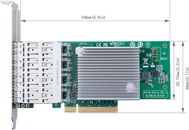 Alt view image 2 of 7 - 10Gb SFP+ PCI-E Network Card NIC, Compare to Intel X710-DA4, with Intel XL710-BM1 Chip, Quad SFP+ Port, PCI Express 3.0 X8, Ethernet Converged Network Adapter Support Windows Server/Linux/VMware