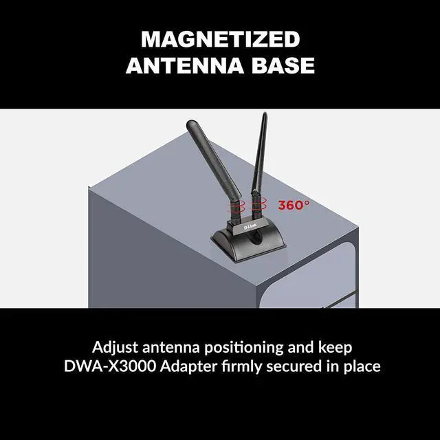 Alt view image 4 of 7 - PCI Express Wireless Adapter AX3000 WiFi 6 Bluetooth 5.1 Magnetic Antenna Base Heatsink Dual Band Windows 10 PCIe Ethernet Network (DWA-X3000)