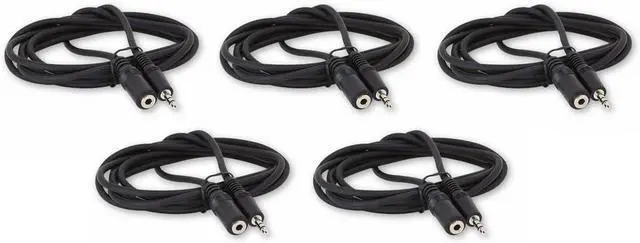Main image of Five Pack of YCS Basics 6 Foot 3.5mm Headphone Extension Cables Male/Female