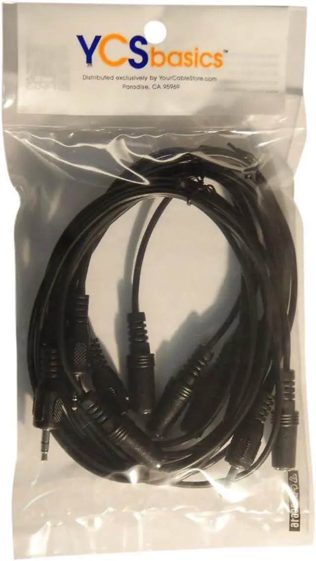 Alt view image 2 of 2 - Five Pack of YCS Basics 3 Foot 3.5mm Headphone Extension Cables Male/Female
