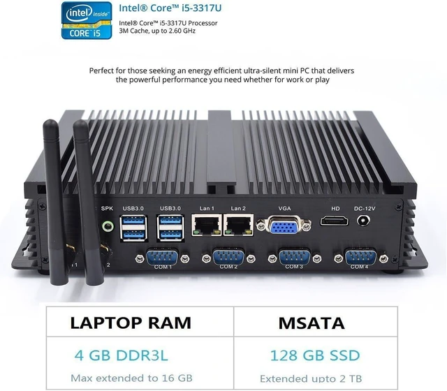 Alt view image 3 of 7 - Fast Mini Desktop PC, i5 CPU, 8GB RAM, 128GB SSD, 1TB HDD, HD Graphics 4000, 4xCOM RS232, 4xUSB 3.0, 2xNICs, HD, VGA, Metal Case
