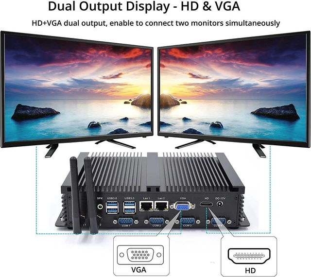 Alt view image 5 of 7 - Fast Mini Desktop PC, i5 CPU, 8GB RAM, 128GB SSD, 1TB HDD, HD Graphics 4000, 4xCOM RS232, 4xUSB 3.0, 2xNICs, HD, VGA, Metal Case
