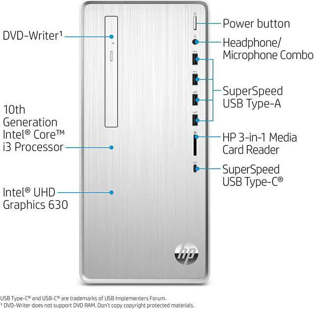 Alt view image 11 of 15 - HP Pavilion TP01-1000 TP01-1030 Desktop Computer - Intel Core i3 10th Gen i3-10100 Quad-core (4 Core) 3.60 GHz - 8 GB RAM DDR4 SDRAM - 512 GB SSD - Windows 10 Home 64-bit - Intel UHD Graphics 630 DDR4