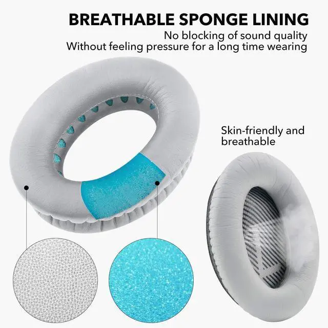 Alt view image 2 of 6 - Replacement Ear Pads for  Quiet Comfort 35 Ear Cushion Kit Compatible with  QC 35/35 II Headphones Made of Protein Leather Memory Foam (Grey)