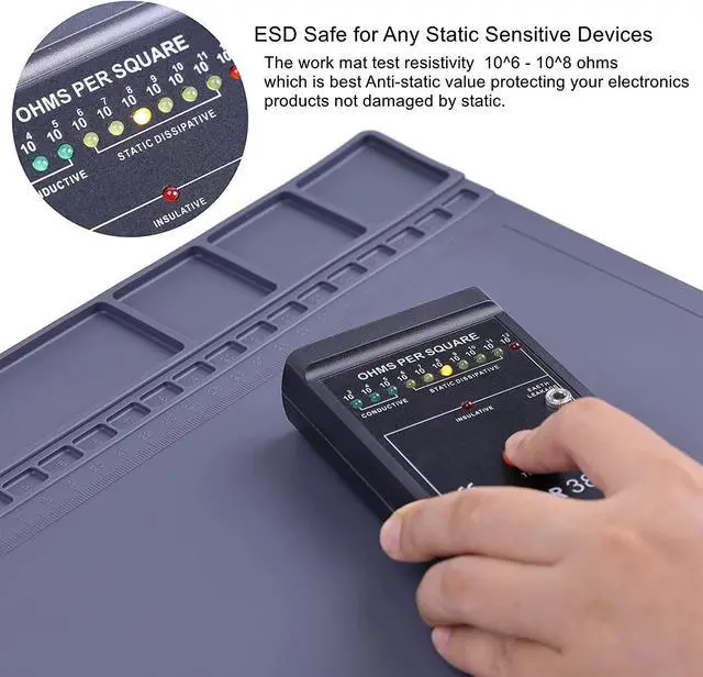 Alt view image 2 of 7 - Anti-Static Mat ESD Safe for Electronic Includes ESD Wristband and Grounding Wire, HPFIX Silicone Soldering Repair Mat 932°F Heat Resistant for iPhone iPad iMac, Laptop, Computer, 15.9 x 12 Grey