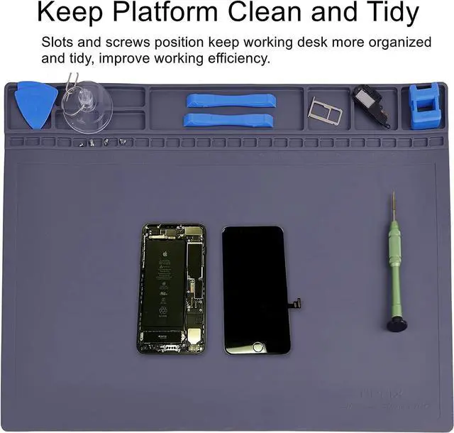 Alt view image 3 of 7 - Anti-Static Mat ESD Safe for Electronic Includes ESD Wristband and Grounding Wire, HPFIX Silicone Soldering Repair Mat 932°F Heat Resistant for iPhone iPad iMac, Laptop, Computer, 15.9 x 12 Grey