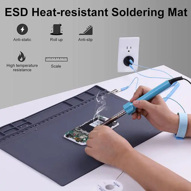 Alt view image 5 of 7 - Anti-Static Mat ESD Safe for Electronic Includes ESD Wristband and Grounding Wire, HPFIX Silicone Soldering Repair Mat 932°F Heat Resistant for iPhone iPad iMac, Laptop, Computer, 15.9 x 12 Grey