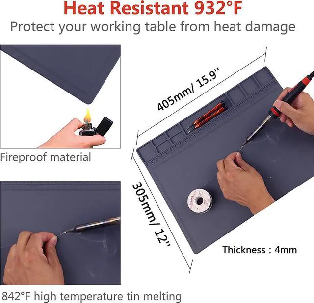 Alt view image 6 of 7 - Anti-Static Mat ESD Safe for Electronic Includes ESD Wristband and Grounding Wire, HPFIX Silicone Soldering Repair Mat 932°F Heat Resistant for iPhone iPad iMac, Laptop, Computer, 15.9 x 12 Grey