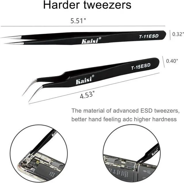 Alt view image 4 of 7 - 32 in 1 Professional Electronics Screen Opening Pry Tool Repair Kit with Steel and Carbon Fiber Nylon Spudgers Double Side Adhesive Tape and 8 Screwdrivers for Open Cellphone Laptops Tablets