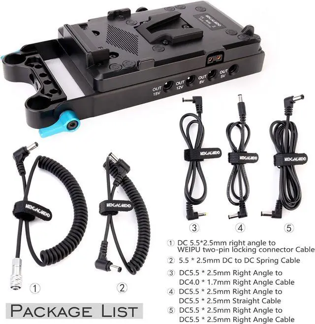 Alt view image 7 of 7 - Lock Battery Plate Power Supply Splitter Adapter with 15mm Rod Clamp + BMPCC 4K and 6K Locking DC Cable for Blackmagic Pocket Cinema Camera 4K/6K.