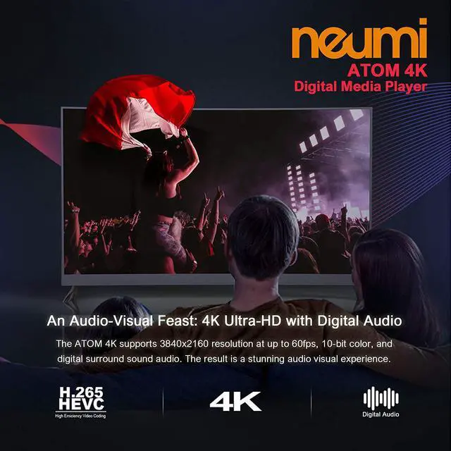 Alt view image 4 of 7 - NEUMI Atom 4K Ultra-HD Digital Media Player for USB Drives and SD Cards - Plays 4K/UHD 60fps Videos, HEVC/H.265, HDMI and Analog AV, Automatic Playback and Looping Capability
