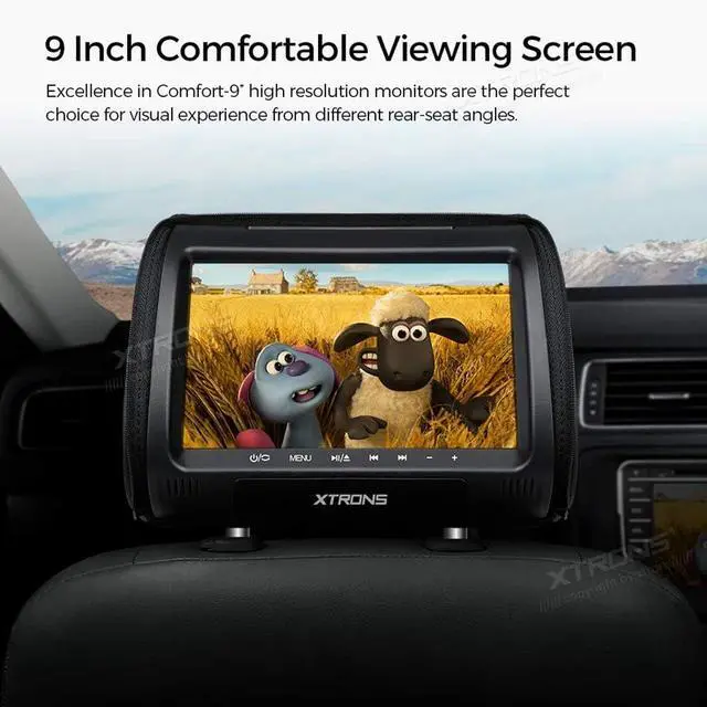 Alt view image 2 of 7 - Pair Car Headrest DVD Player, 9 Inch Screen Dual Vehicle Headrest Monitor Supports Slot-Load DVD Audios Videos, Games Disc, HDMI Input, USB, SD, IR with New Version Black IR Headphones