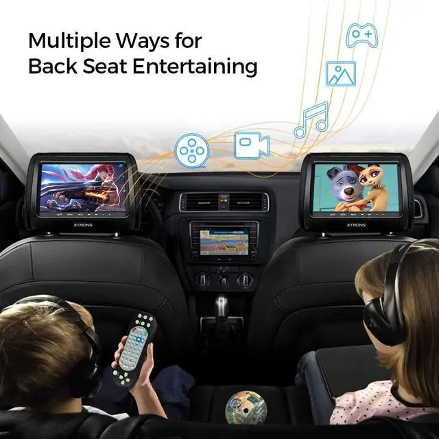 Alt view image 7 of 7 - Pair Car Headrest DVD Player, 9 Inch Screen Dual Vehicle Headrest Monitor Supports Slot-Load DVD Audios Videos, Games Disc, HDMI Input, USB, SD, IR with New Version Black IR Headphones