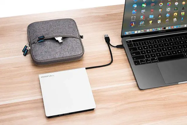 Alt view image 6 of 7 - External CD DVD Drive with Carrying Case, USB 3.0 & USB-C CD Burner DVD+/-RW Optical Disc Drive, Portable CD/DVD Player Reader Writer for Mac MacBook Pro/Air, Windows 11/10 Laptop PC, White