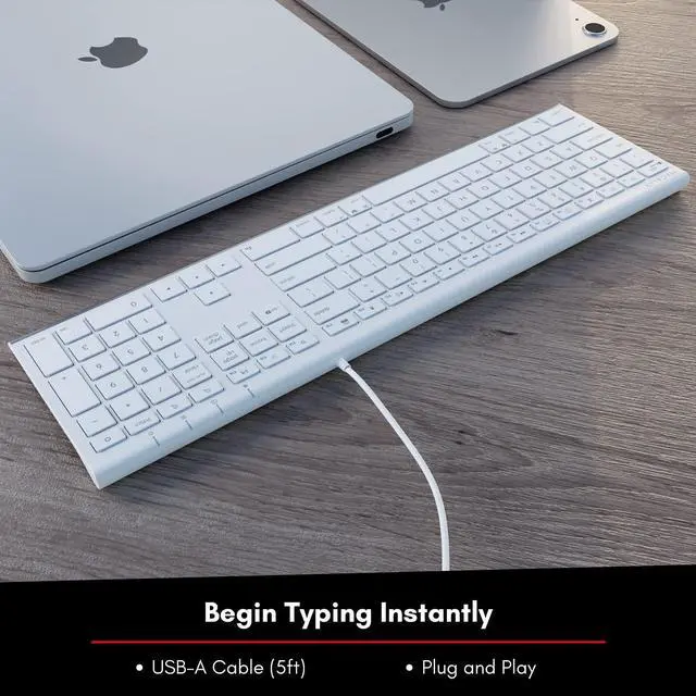 Alt view image 4 of 7 - Slim USB Wired Keyboard for Mac & PC - Simple Sophisticated and Effective - Apple USB Keyboard with 110 Thin Scissor Switch Keys 20 iOS Shortcuts and Numeric Keypad - White