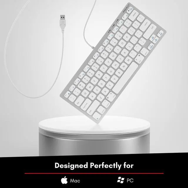 Alt view image 2 of 7 - Macally Compact Wired Keyboard for Mac and Windows - 78 Scissor Switch Keys with 13 Shortcut Keys - Small USB Keyboard That Saves Space and Looks Great - Plug and Play Wired Mac Keyboard - Aluminum