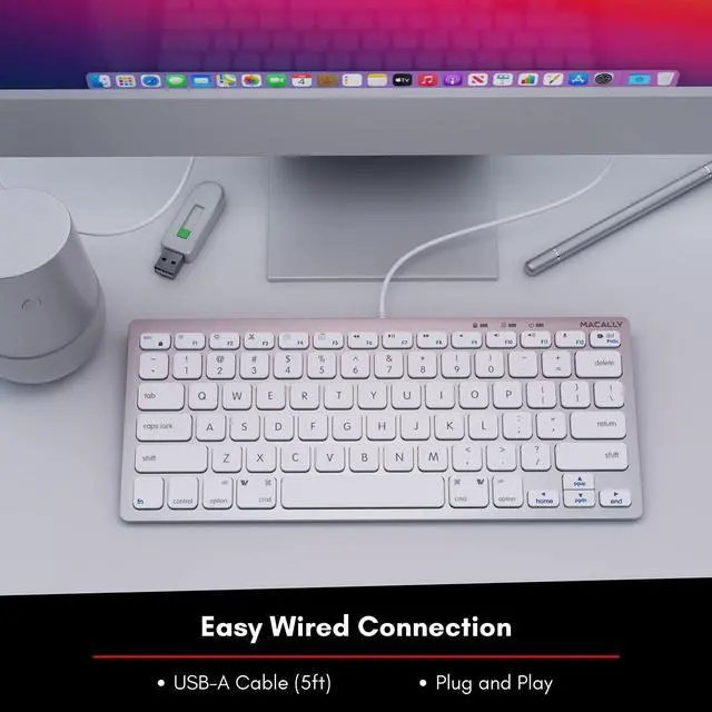 Alt view image 4 of 7 - Macally Compact Wired Keyboard for Mac and Windows - 78 Scissor Switch Keys with 13 Shortcut Keys - Small USB Keyboard That Saves Space and Looks Great - Plug and Play Wired Mac Keyboard - Aluminum