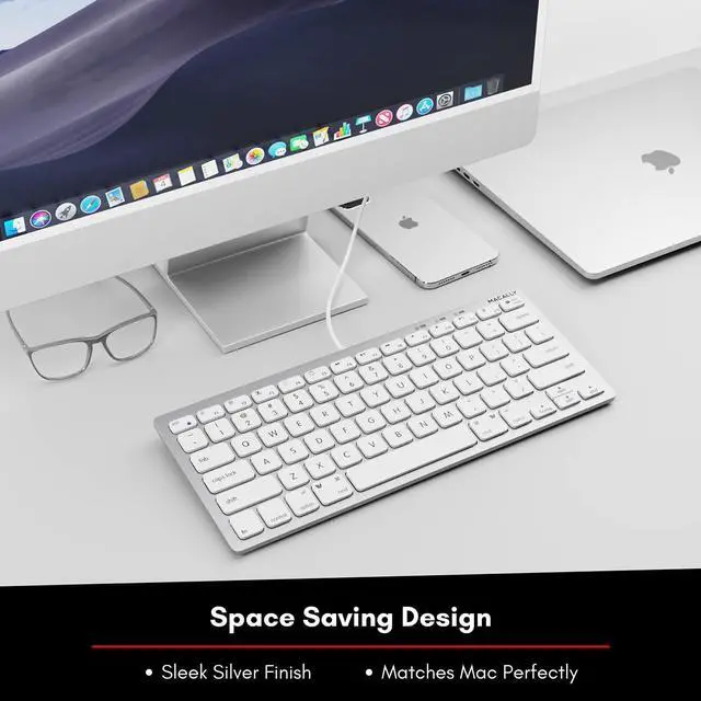 Alt view image 3 of 7 - Macally Compact Wired Keyboard for Mac and Windows - 78 Scissor Switch Keys with 13 Shortcut Keys - Small USB Keyboard That Saves Space and Looks Great - Plug and Play Wired Mac Keyboard - Aluminum