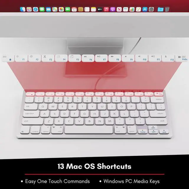 Alt view image 6 of 7 - Macally Compact Wired Keyboard for Mac and Windows - 78 Scissor Switch Keys with 13 Shortcut Keys - Small USB Keyboard That Saves Space and Looks Great - Plug and Play Wired Mac Keyboard - Aluminum