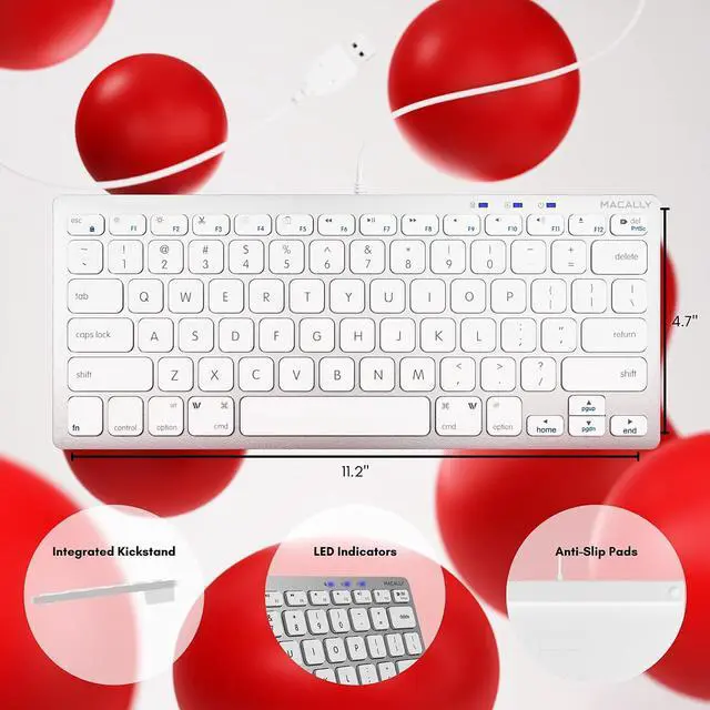 Alt view image 7 of 7 - Macally Compact Wired Keyboard for Mac and Windows - 78 Scissor Switch Keys with 13 Shortcut Keys - Small USB Keyboard That Saves Space and Looks Great - Plug and Play Wired Mac Keyboard - Aluminum