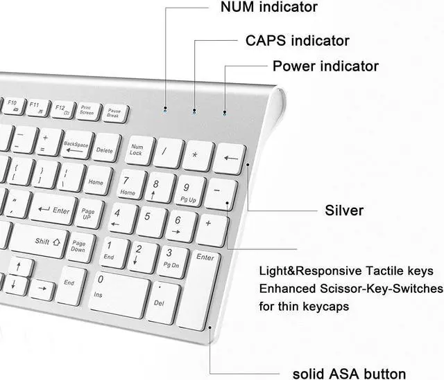 Alt view image 3 of 7 - J JOYACCESS Wireless Keyboard, 2.4G Slim and Compact Wireless Keyboard with Numeric Keypad for Laptop, MacBook air, Apple, Computer, PC-Sliver&White