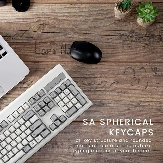Alt view image 3 of 7 - Perixx PERIBOARD-106M, Wired Performance Full-Size USB Keyboard, Curved Ergonomic Keys, Classic Retro Gray/White Color, US English Layout