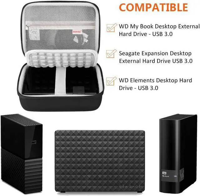 Alt view image 2 of 7 - Hard Drive Case for WD Elements My Book  Expansion Desktop External Hard Drive HDD 6TB 8TB 10TB 12TB 14TB 16TB 18TB 3.5 Inch Portable Desktop HDD Carrying Case Black