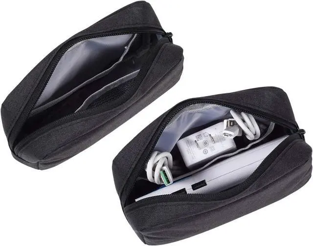 Alt view image 4 of 7 - Canvas Waterproof Universal Electronic Accessories Organizer for Power Bank,Charging Cords,Chargers,Mouse,USB Cable,Earphones and More Out-going, Business Travel Gadget Bag,Black(Small+Big)