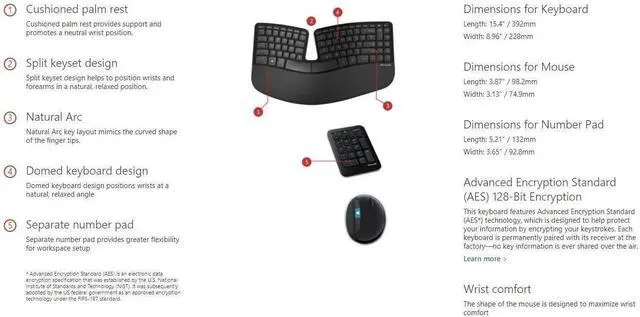 Alt view image 5 of 5 - Microsoft Sculpt Ergonomic Wireless Desktop Keyboard and Wireless Mouse L5V-00001
