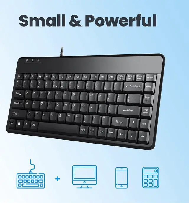 Alt view image 4 of 7 - Perixx PERIBOARD-409H Wired USB Mini Keyboard with 2 USB Hubs, Black, US English Layout