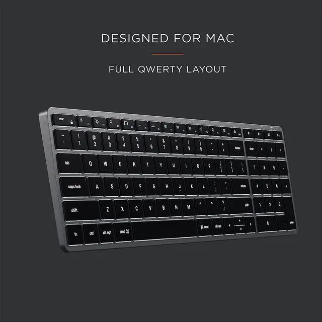 Alt view image 2 of 6 - Satechi Slim X2 Bluetooth Backlit Keyboard with Numeric Keypad  Illuminated Keys & Multi-Device Sync  for M2/ M1 MacBook Pro/Air, M2/ M1 iPad Pro/Air, M2 Mac Mini, iMac M1 (Space Grey)