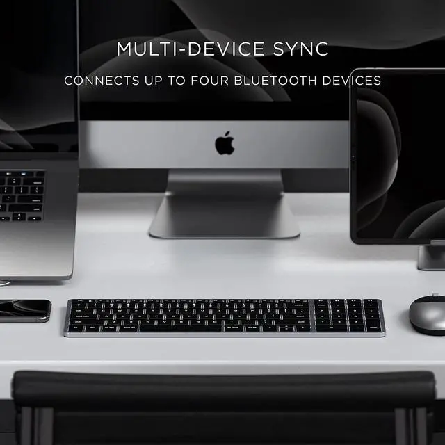 Alt view image 3 of 6 - Satechi Slim X2 Bluetooth Backlit Keyboard with Numeric Keypad  Illuminated Keys & Multi-Device Sync  for M2/ M1 MacBook Pro/Air, M2/ M1 iPad Pro/Air, M2 Mac Mini, iMac M1 (Space Grey)