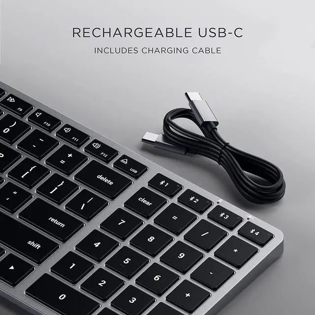 Alt view image 5 of 6 - Satechi Slim X2 Bluetooth Backlit Keyboard with Numeric Keypad  Illuminated Keys & Multi-Device Sync  for M2/ M1 MacBook Pro/Air, M2/ M1 iPad Pro/Air, M2 Mac Mini, iMac M1 (Space Grey)
