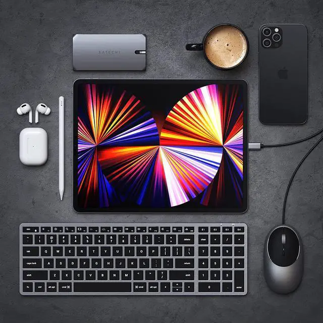 Alt view image 6 of 6 - Satechi Slim X2 Bluetooth Backlit Keyboard with Numeric Keypad  Illuminated Keys & Multi-Device Sync  for M2/ M1 MacBook Pro/Air, M2/ M1 iPad Pro/Air, M2 Mac Mini, iMac M1 (Space Grey)