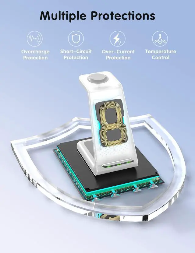 Alt view image 6 of 6 - 3 in 1 Wireless Charging Station for Apple, Wireless Charger Stand for iPhone 15/14/13/12/11/SE/X/8 Pro Max Plus Mini, Charging Dock for Apple Watch Ultra/8/SE/7/6/5/4/3, AirPods Pro 2/3/2