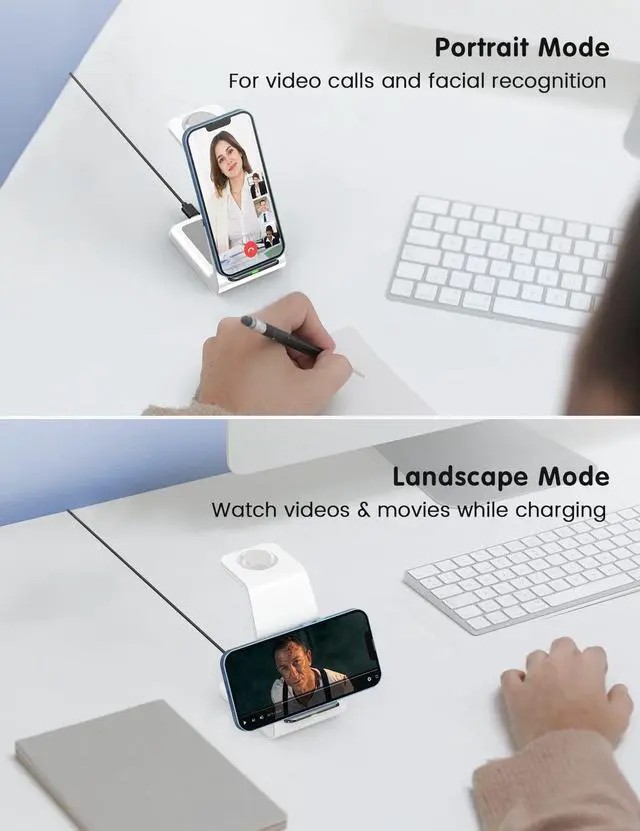 Alt view image 5 of 6 - 3 in 1 Wireless Charging Station for Apple, Wireless Charger Stand for iPhone 15/14/13/12/11/SE/X/8 Pro Max Plus Mini, Charging Dock for Apple Watch Ultra/8/SE/7/6/5/4/3, AirPods Pro 2/3/2