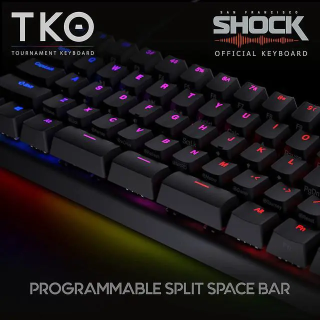 Alt view image 2 of 7 - KINESIS Gaming TKO Mechanical Keyboard | Clicky White Switches | 60% Layout | Split Spacebar | Hotswap | PBT Keycaps | Aluminum Body | SF Shock Limited Edition Travel Case
