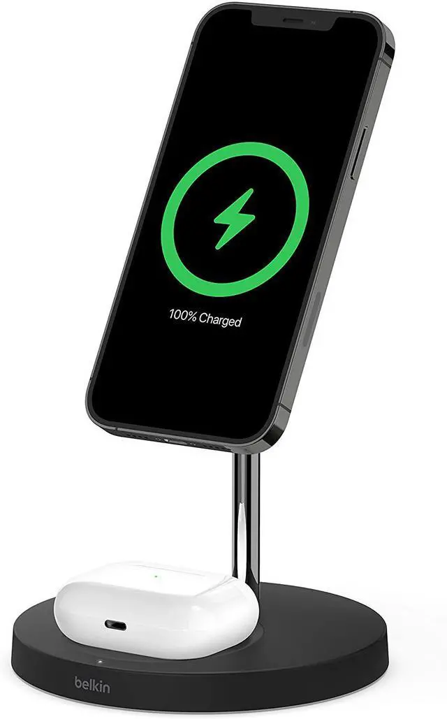 Alt view image 9 of 20 - Belkin 2-in-1 Wireless Charger Stand with MagSafe 15W WIZ010TTBK